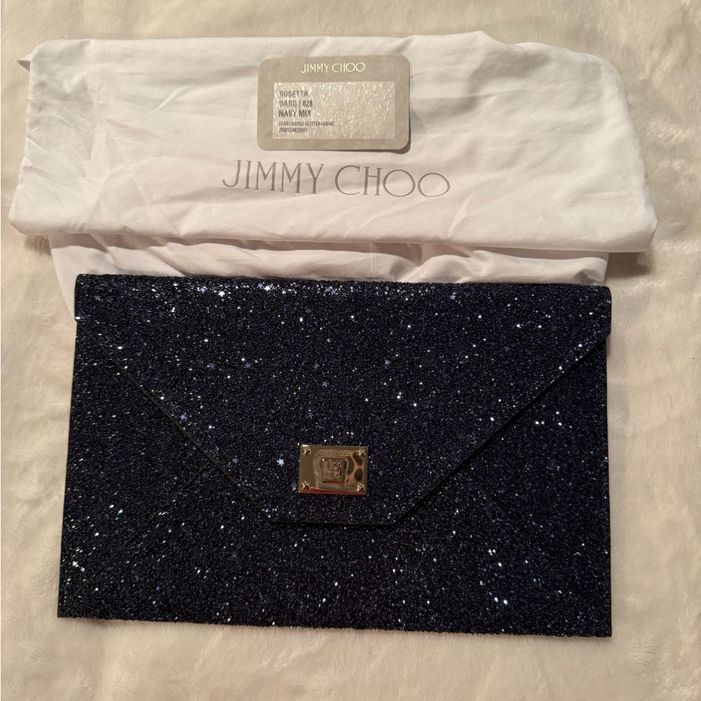 Jimmy Choo Navy Blue Crystal and Star Bedazzled Rosetta Clutch Brand New